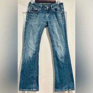 Y2K Miss Me Easy Bootcut Medium Wash Distressed Denim Jeans Women’s Size 26